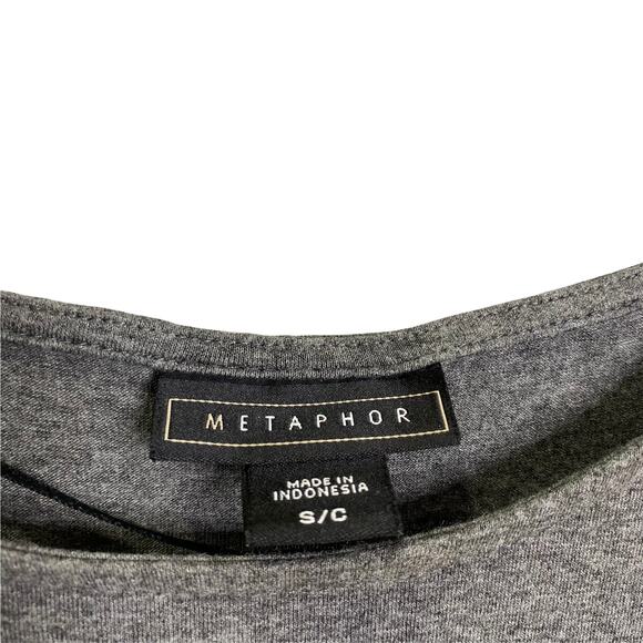 Metaphor Women's Dress Boho Short Sleeve A-Line Ruched Gray Scoop Neck Stretch S - Picture 2 of 5